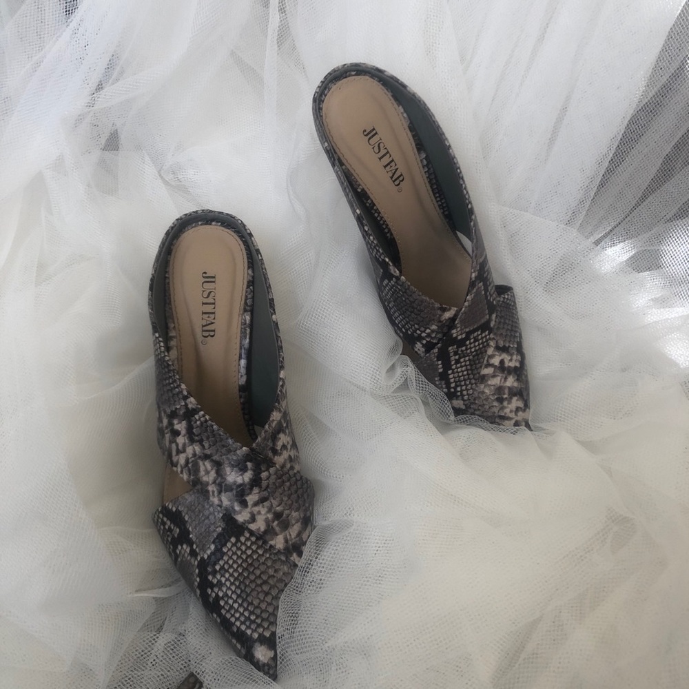JustFab Snakeskin Mules